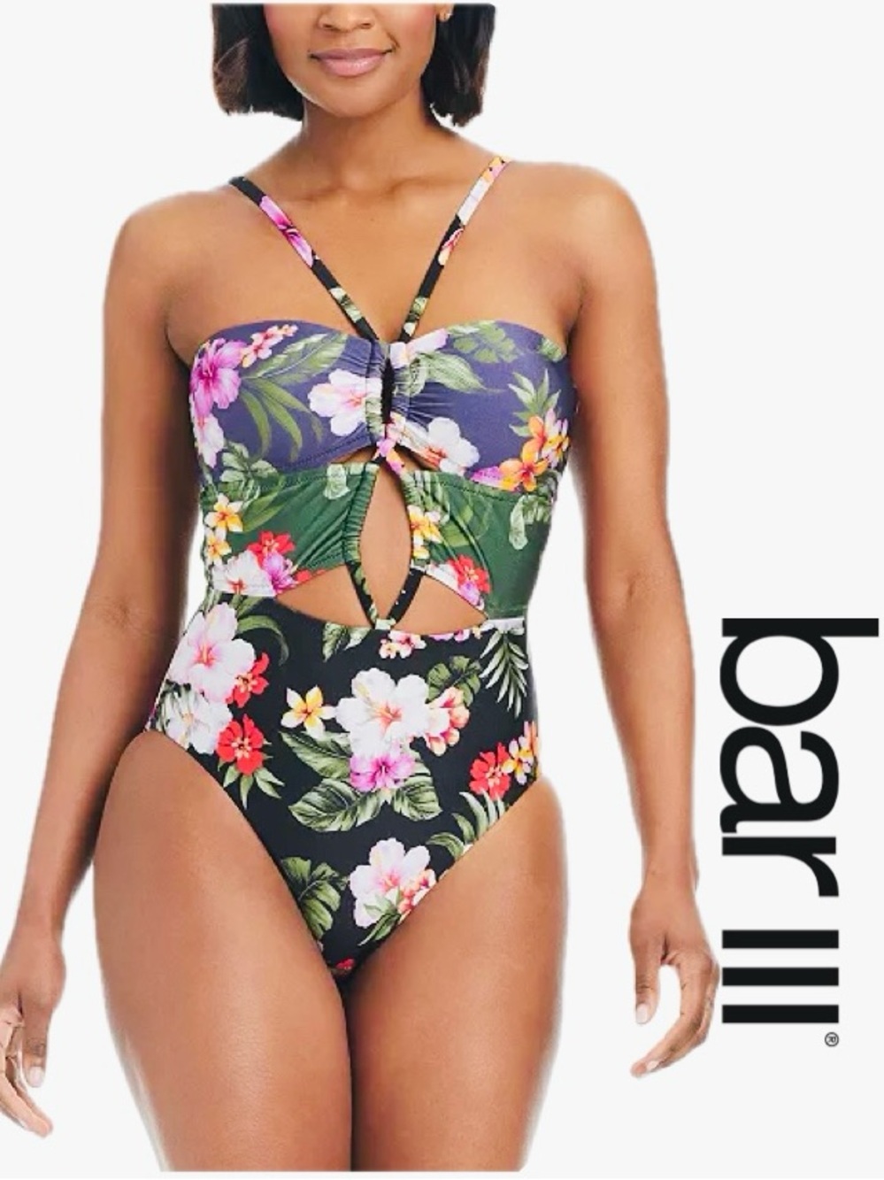 BAR lll Floral-Banded Keyhole One-Piece Swimsuit Women’s Size XL